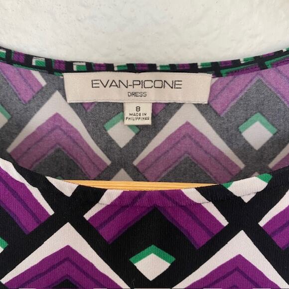 Evan-Picone Dress Geometric Print Cap Sleeve Stretch Women's Size 8 - Picture 3 of 14